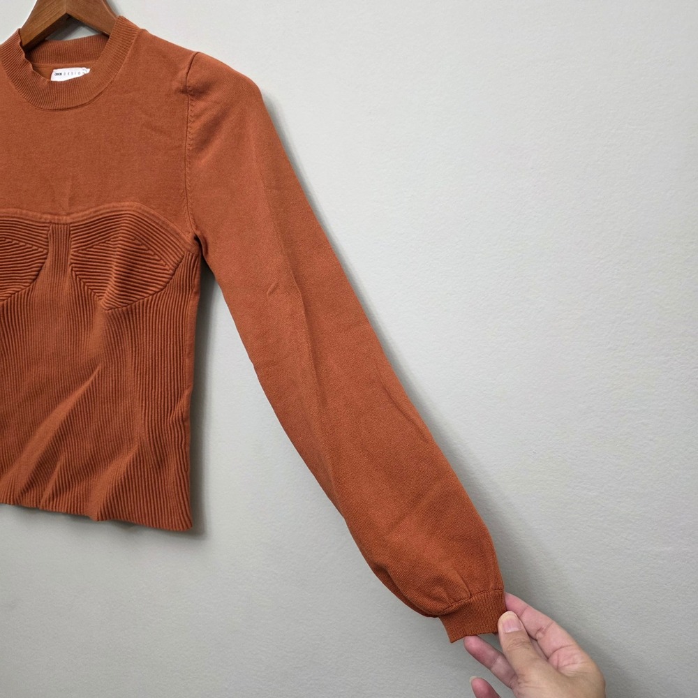 ASOS Design Rust Brown Bustier Ribbed Long Sleeve Top Size US 4 - Picture 3 of 6